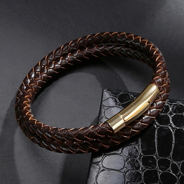 Bracelet Homme Cuir Marron Deux Nuances - Longueur 200 Mm - Neuf Avec étiquettes