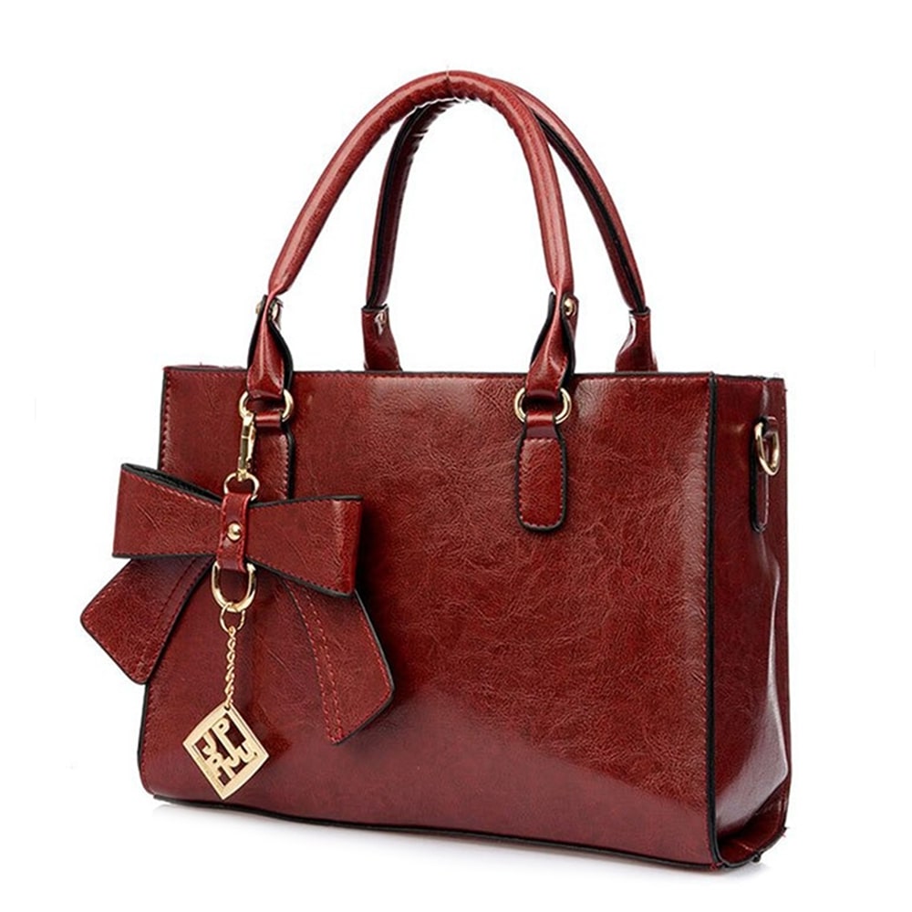 Sac à Main Cuir Rouge Bordeaux - Main Image