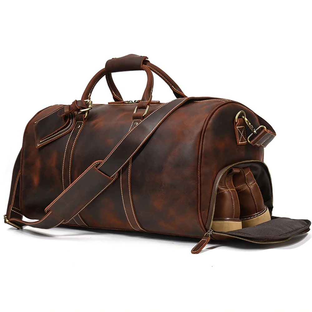 sac de voyage vintage travel bag cuir noir