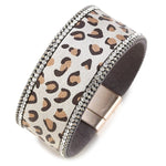 bracelet cuir femme leopard blanc strasse