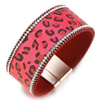bracelet cuir femme leopard rouge strass