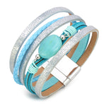 bracelet cuir femme perle bleue