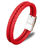 bracelet cuir homme double tour rouge